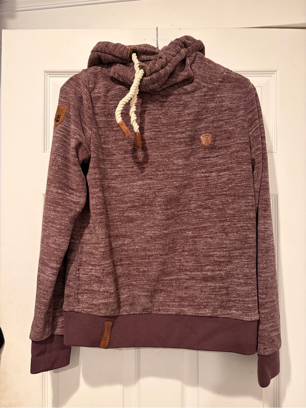 Naketano Heathered Maroon Pullover Hoodie with Rope Drawstrings-Women’s L